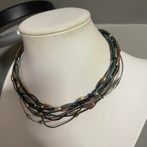 Chico's necklace multi strand neutral browns earth tones signed costume jewelry